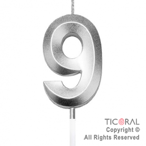 VELA NUMERAL FACETADA PLATA NUMERO 9 x 1